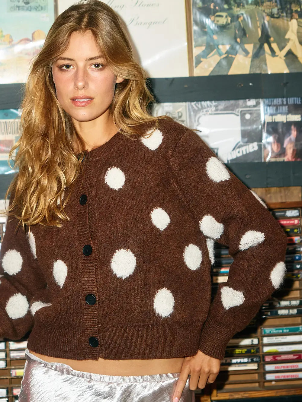 Fuzzy Knit Polka Dot Cardigan