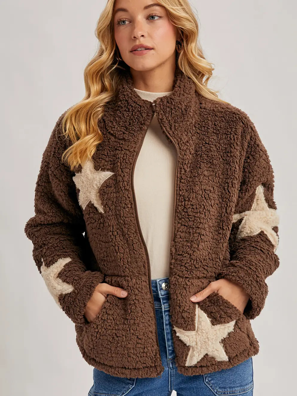 Star-Shaped Sherpa Fleece Teddy Jacket