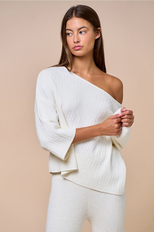 Boat Neck Loose Fit Pullover Knit Top