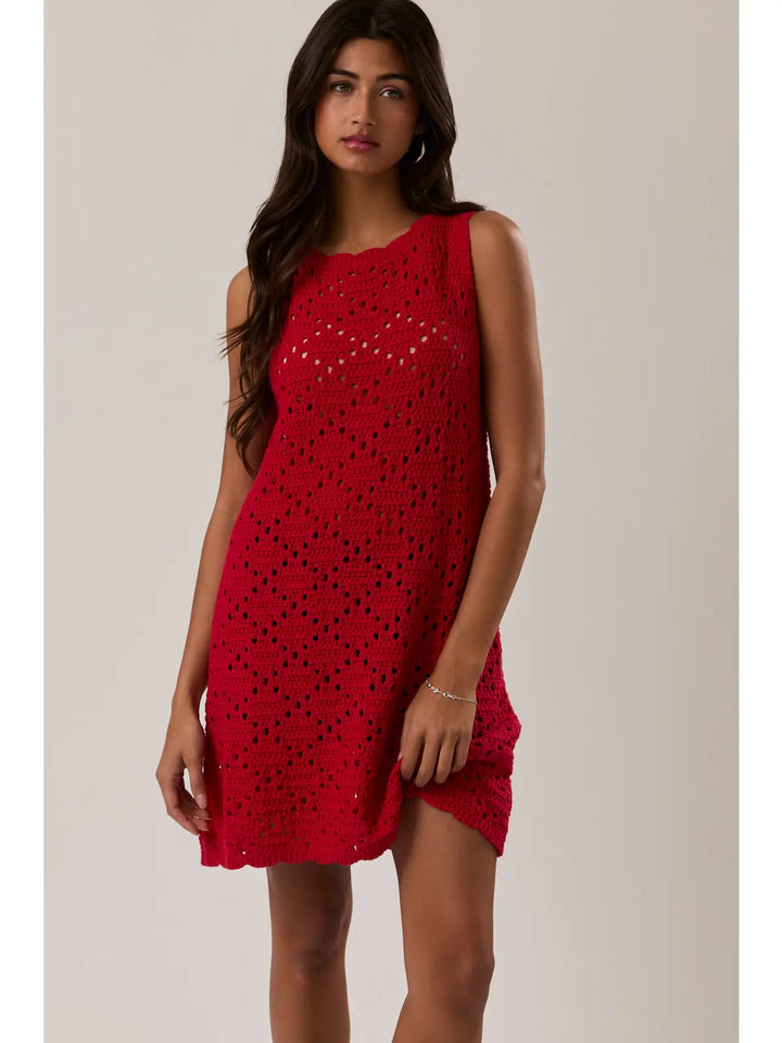 Boat Neck Sleeveless Crochet Dress