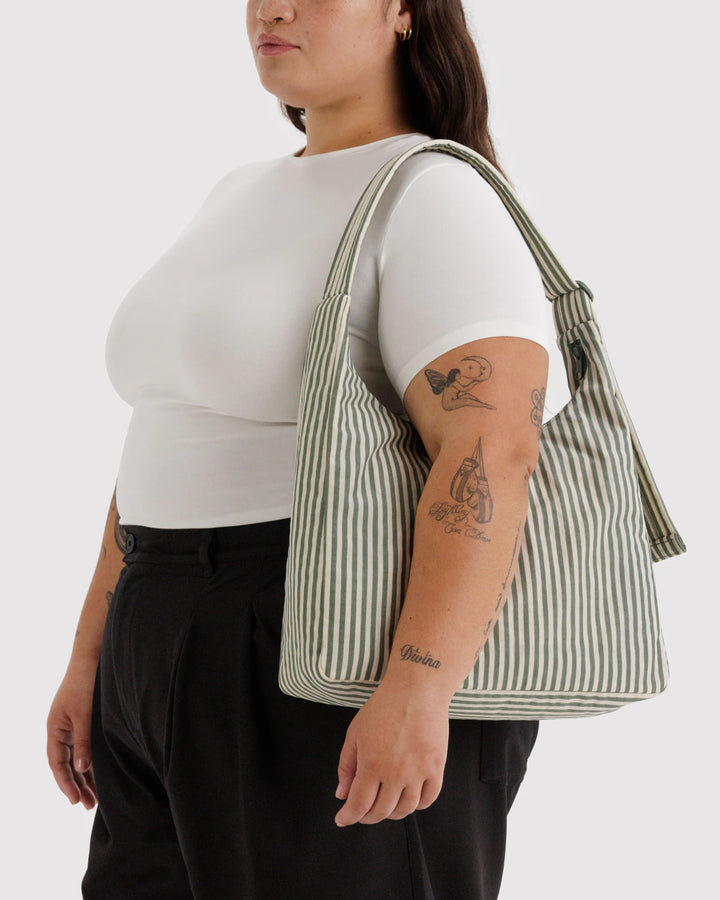 Nylon Shoulder Bag - Sage Stripe Baggu