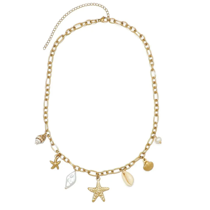 Gold Plated Freshwater Pearl and Charm Necklace