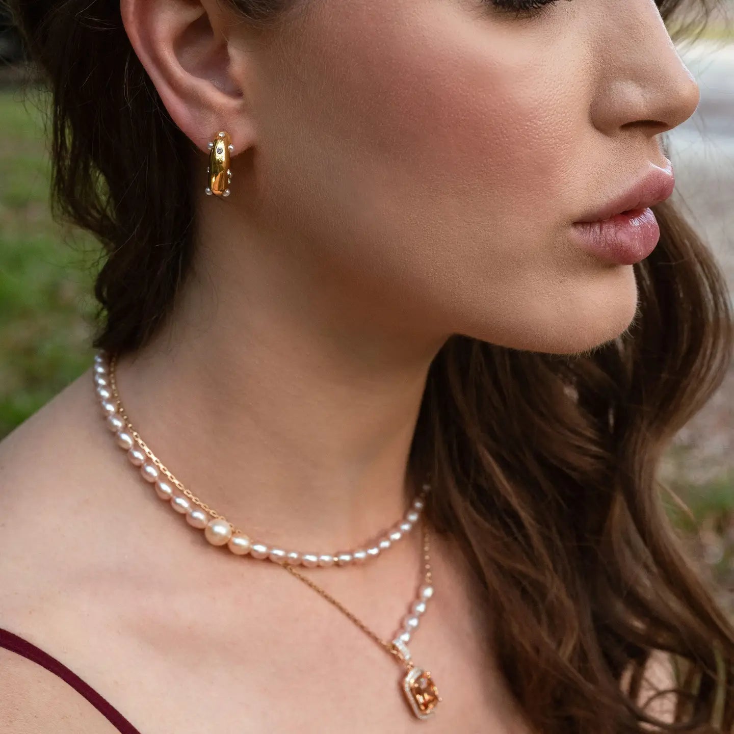 Gold Filled Hoop Earrings with Pearl Details