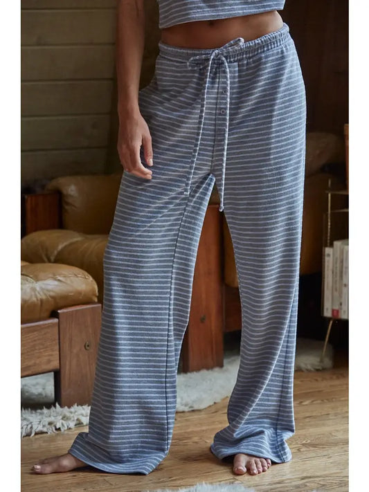 Knit Polyester Cotton Striped Flare Pants