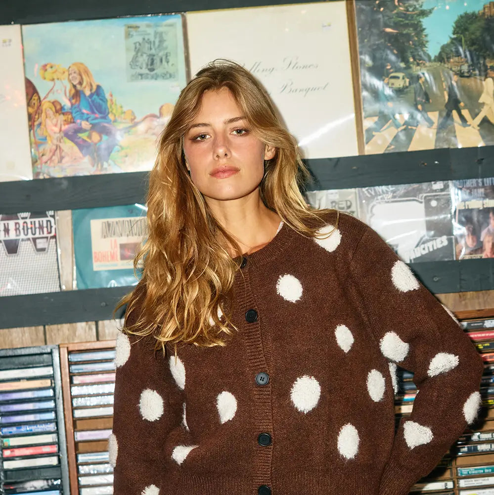 Fuzzy Knit Polka Dot Cardigan