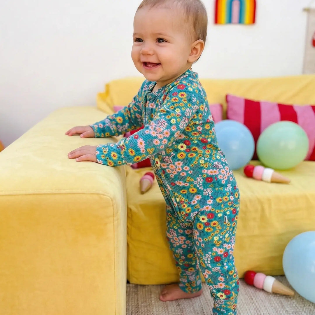 Small Ribbed Bamboo Zip Romper — Summer Meadow