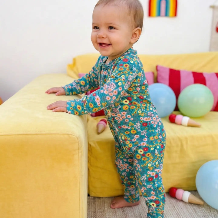 Small Ribbed Bamboo Zip Romper — Summer Meadow