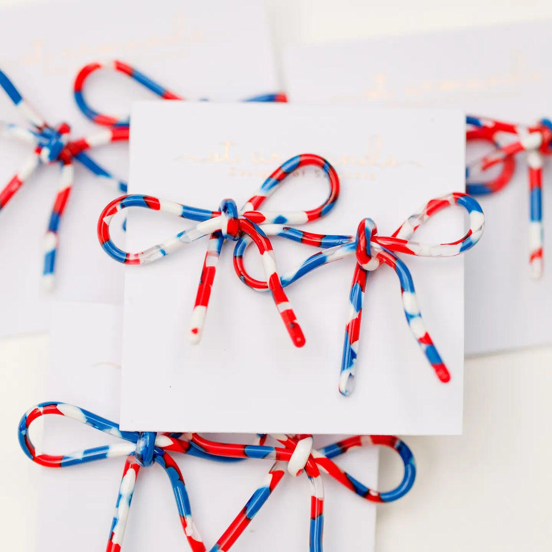 Red, White, and Blue Patriotic Statement Stud Bow Earrings