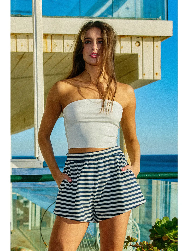 Comfy Elastic Waist Striped Knit Shorts