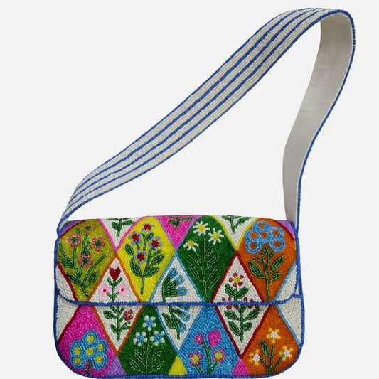 Diamond Floral Beaded Shoulder Bag