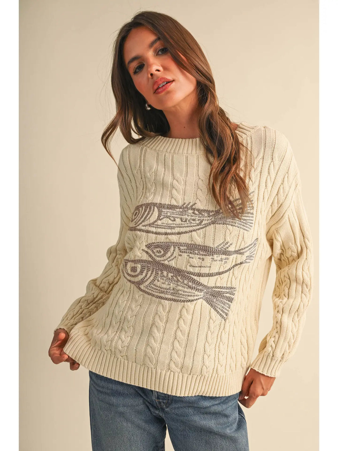 Boat Neck Embroidered Herring Sweater Top