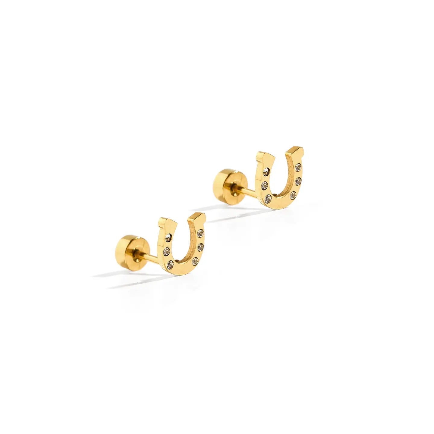 Screwback Stud Earrings - Horseshoe Gold