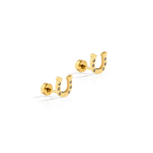 Screwback Stud Earrings - Horseshoe Gold