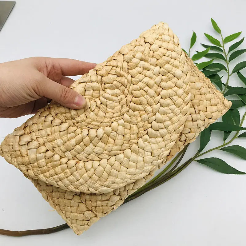 Trendy Woven Straw Handbag Colorful Clutch Bag