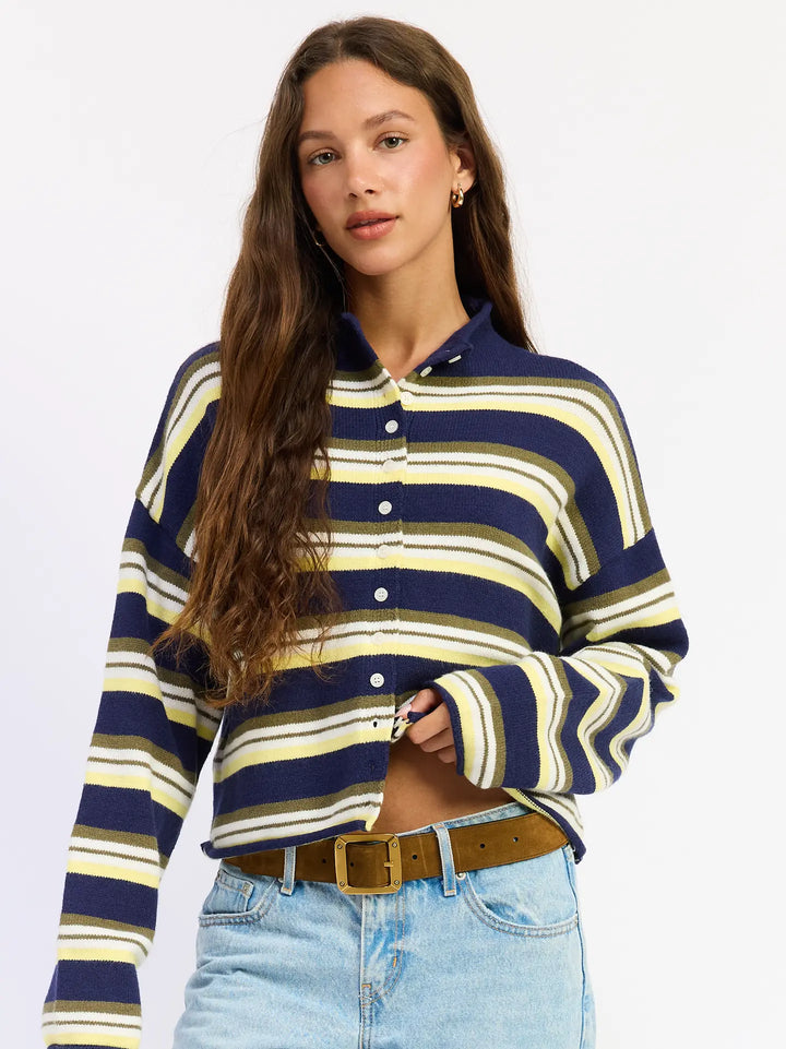 Striped Funnel Neck Cardigan