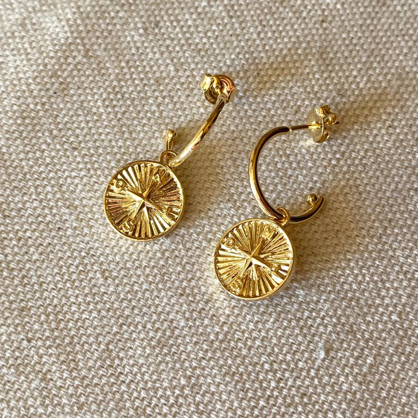 Compass 18K Gold Filled Hoops