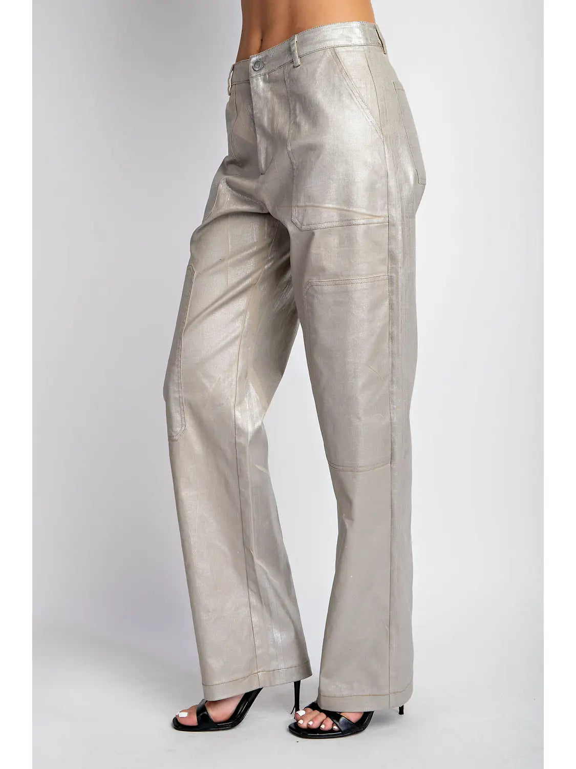 Foiled Twill Fabic Contrast Cargo Pants