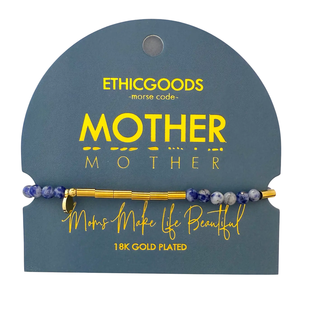 Morse Code Gold & Stone Beaded Bracelet | Mother
