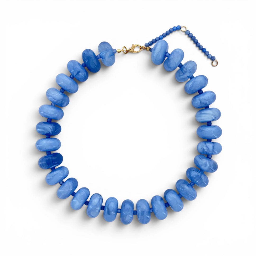 Blue 20mm Resin Rondelle Beaded Necklace