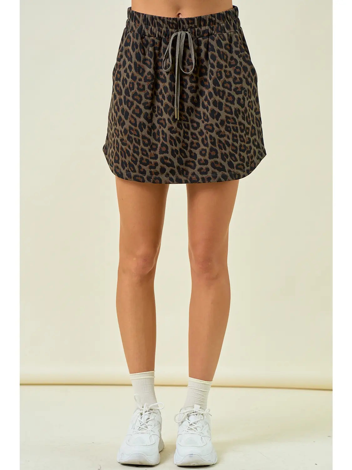 Leopard Terry Shirt Tail Hem Mini Skirt