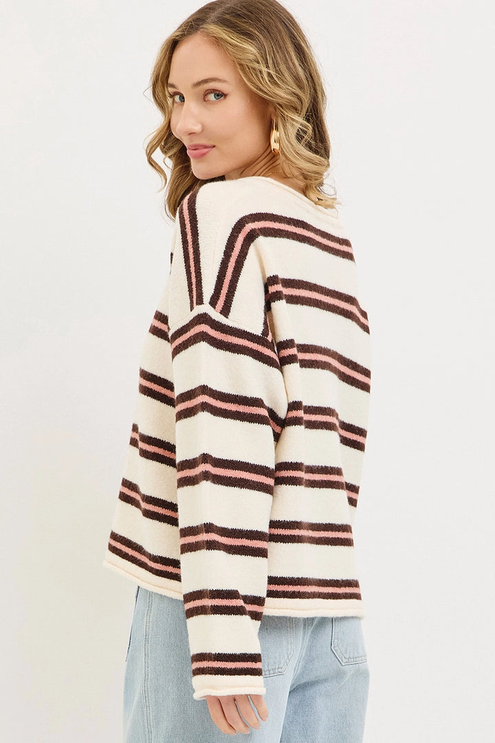Cream/Pink Relaxed Slightly Soft Cozy Sweater Cardigan (Copy)