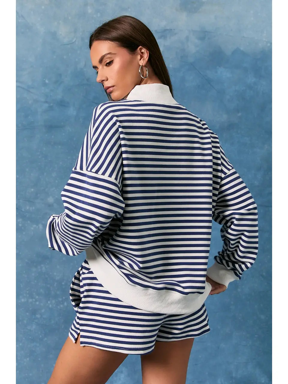 Stripe Mockneck Sweatshirts with American Flag