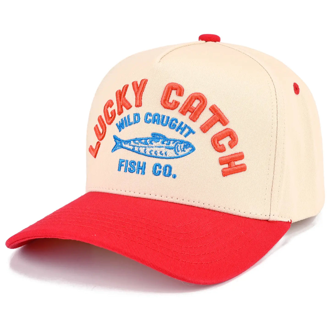 Lucky Catch Embroidered Letter On Two Tone Trucker Hatmop[