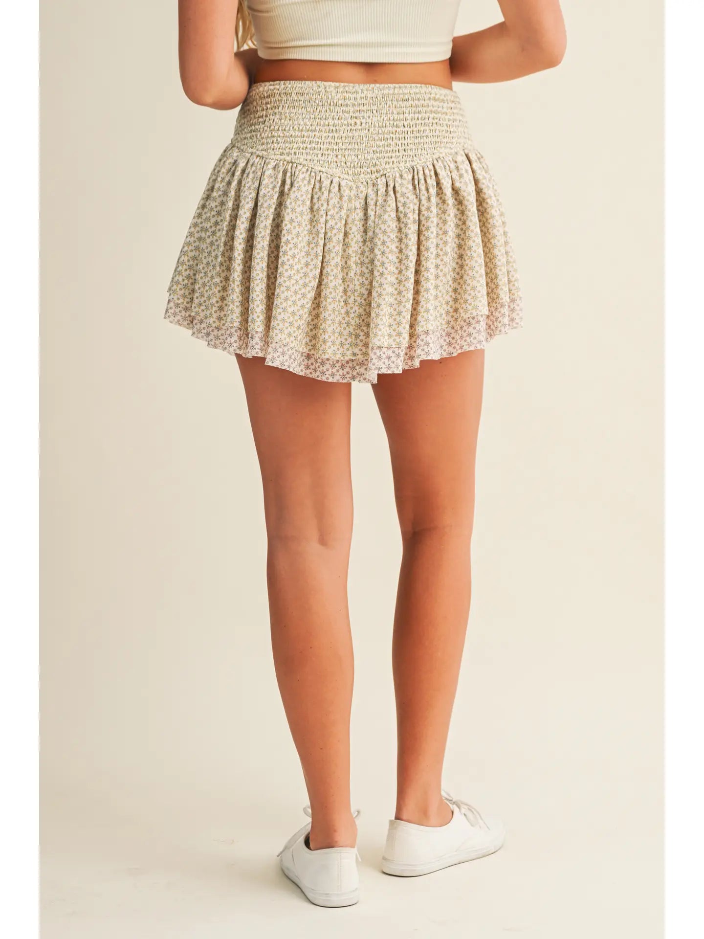 Floral Mini Skirt with A Lace-Up Detail At the Front