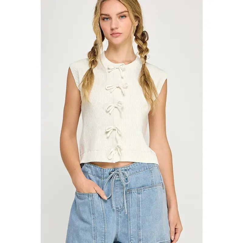 Bow Button Detail Easy Street Chunky Vest