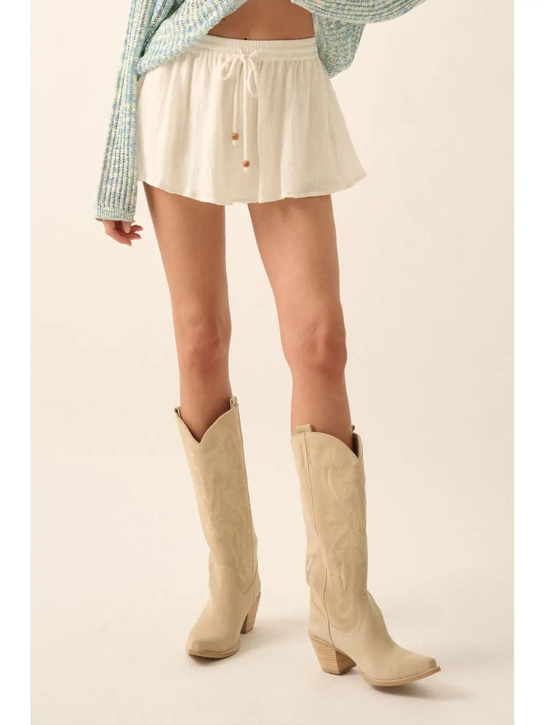 Textured Cotton Drawstring Bloomer Skort