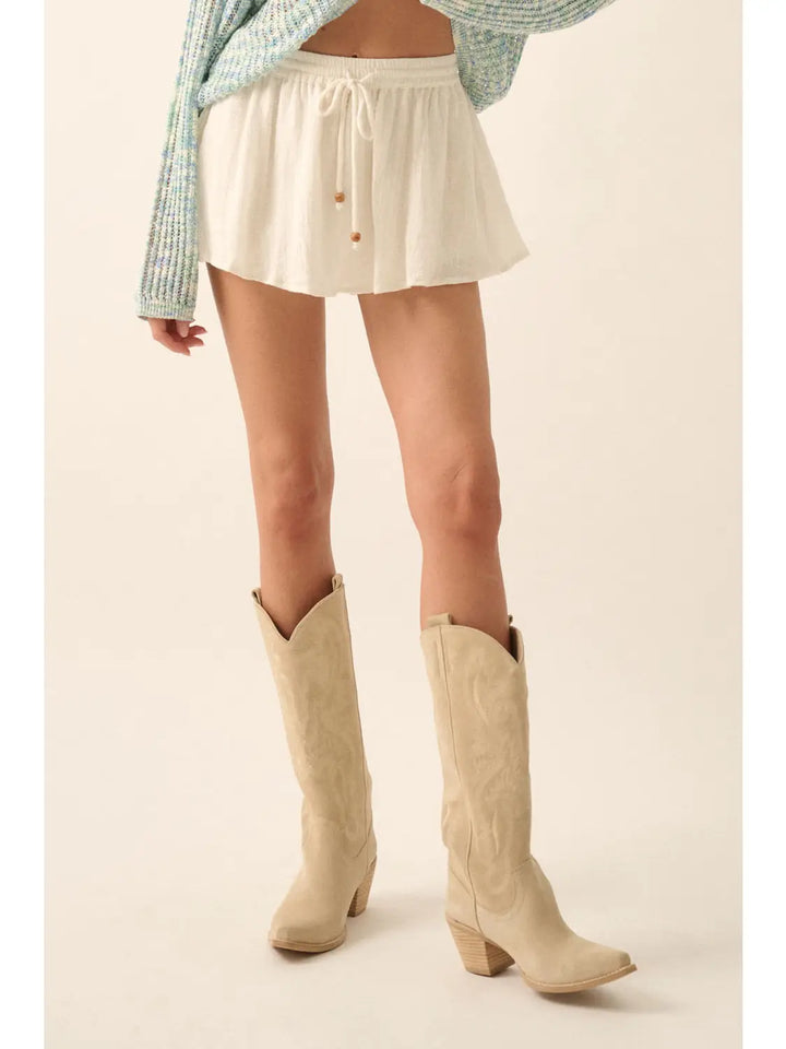 Textured Cotton Drawstring Bloomer Skort
