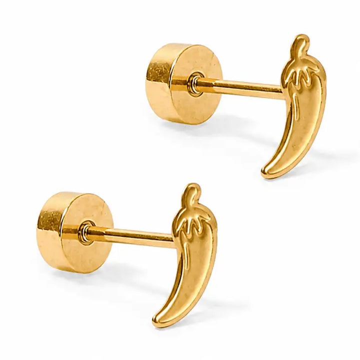Screwback Stud Earrings - Chili Pepper Gold