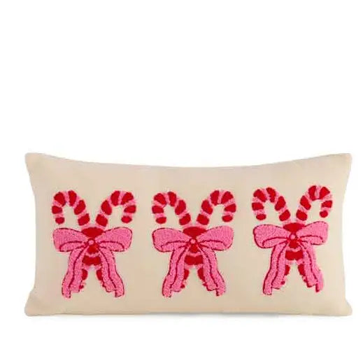 Pretty Candy Cane Pillow,Ivory