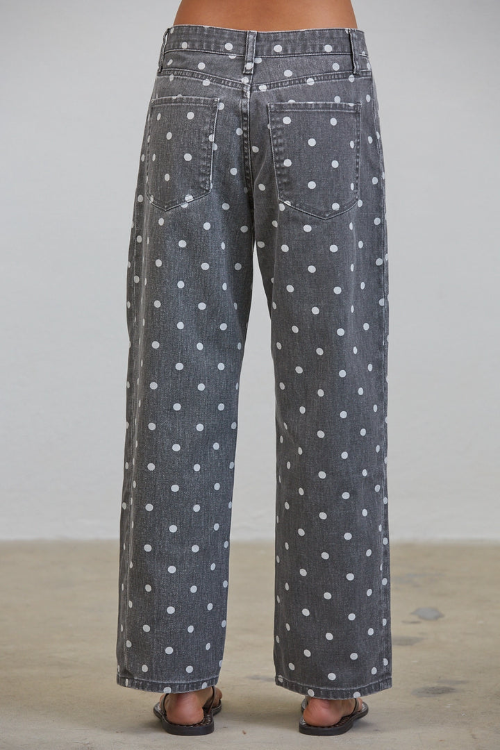 Polka Dot Relaxed Mid Rise Denim Pants