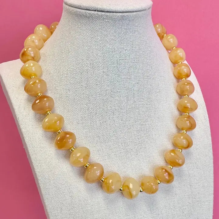Bauble Bead with Gold Bead Necklace - Honey