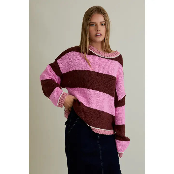 Long Sleeve Drop Shoulder Stripe