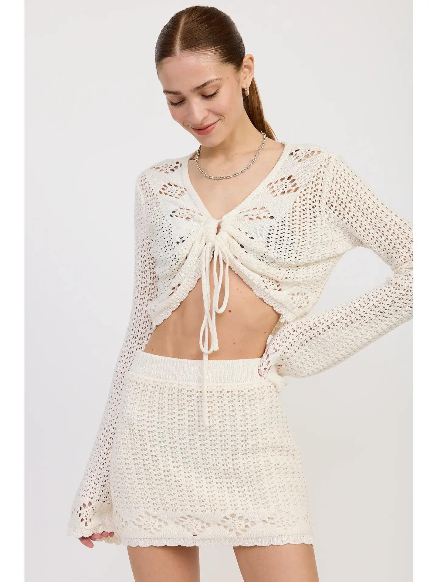 Cropped Crochet Long Sleeve Top