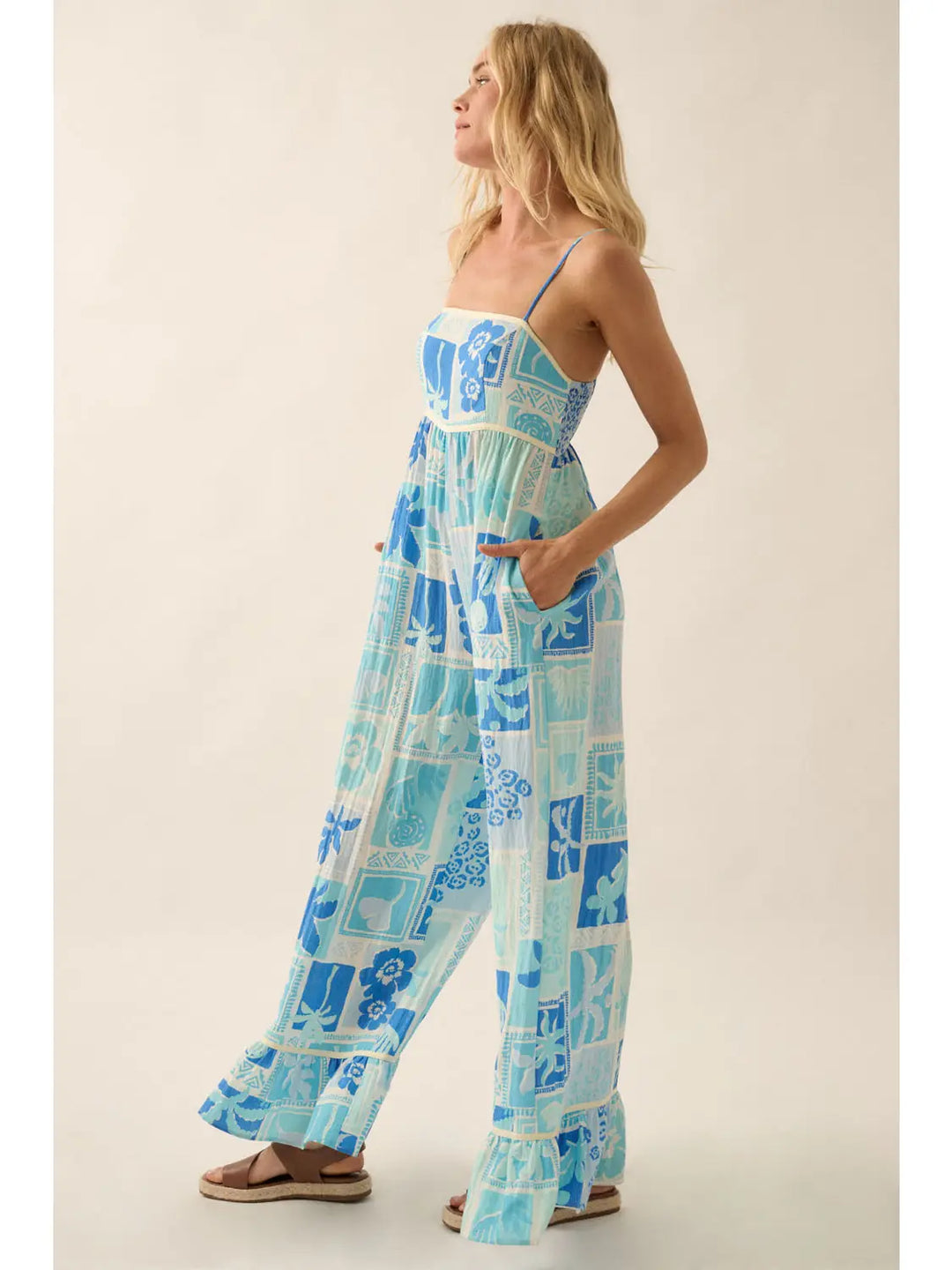 Tropical Floral Ruffled Wide-Leg Cami Jumpsuit