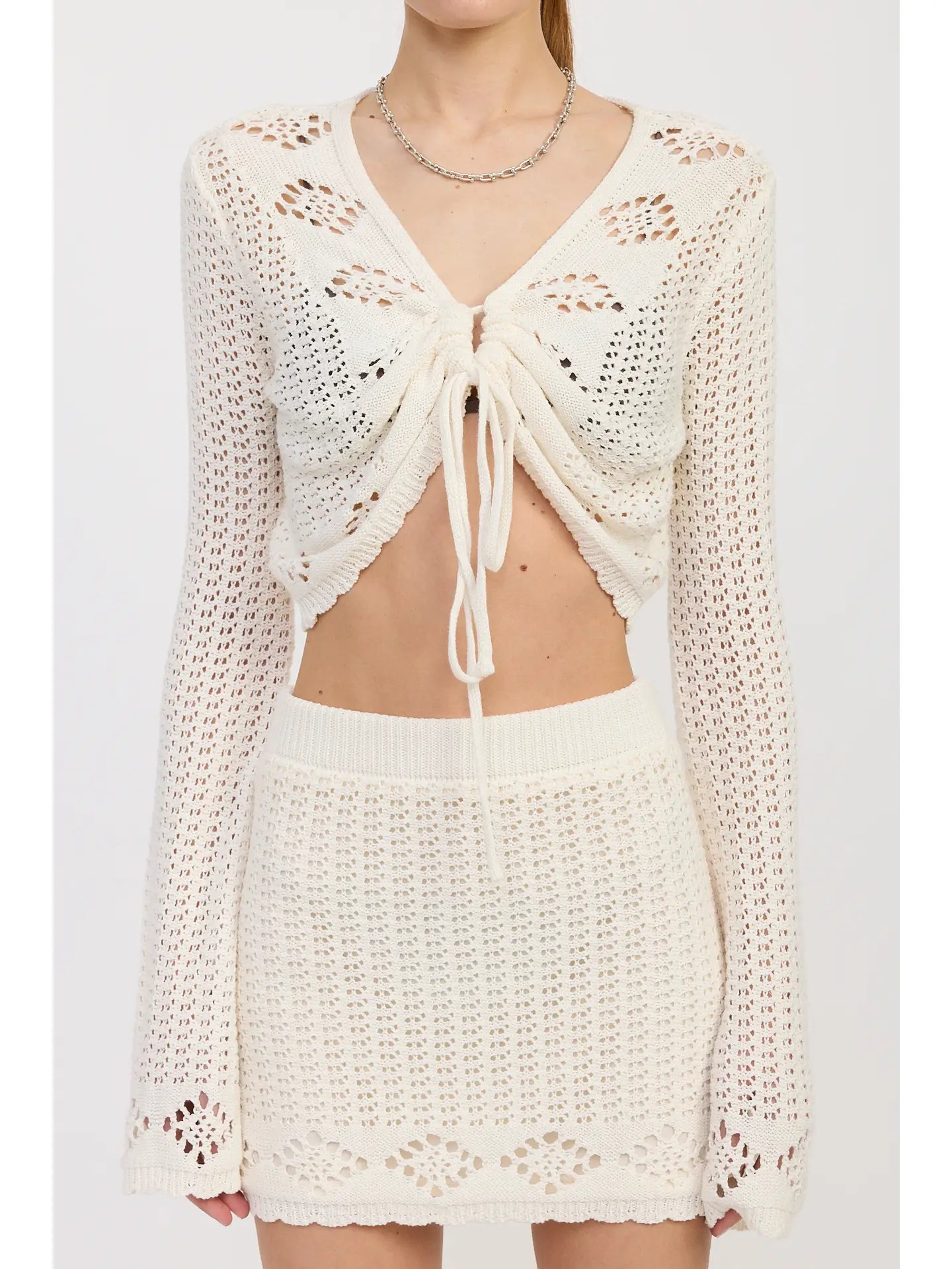Cropped Crochet Long Sleeve Top