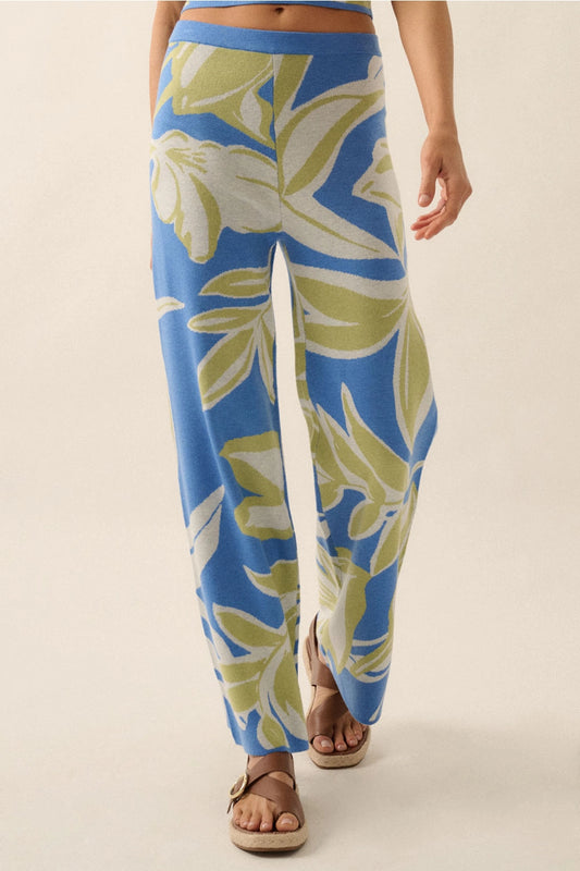 Floral Jacquard Knit High-Waist Sweater Pants