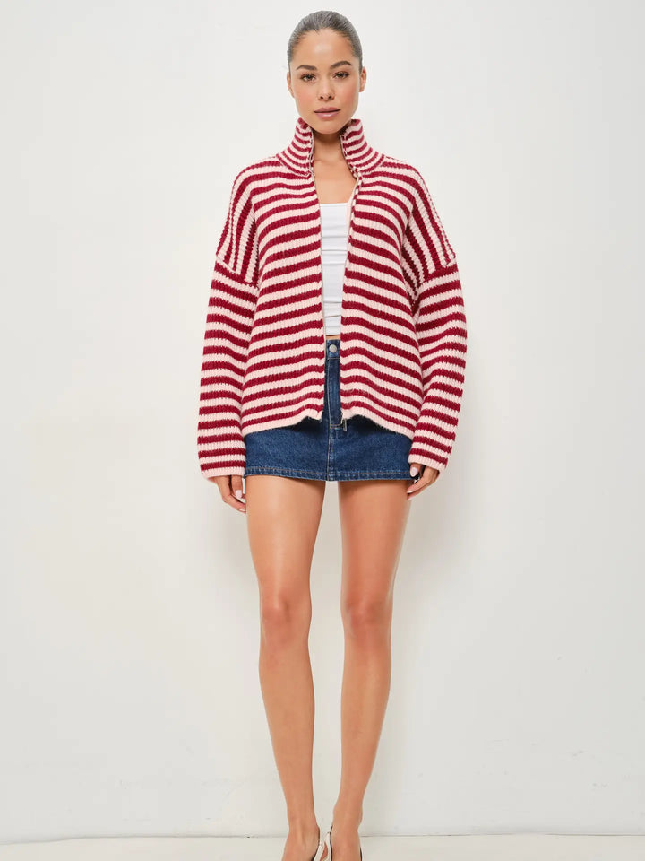 Zane Striped Mocked Neck Zip Up Jacket