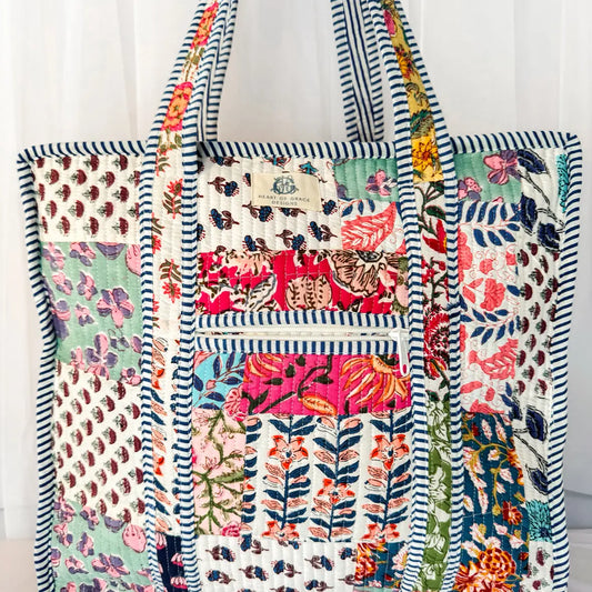 Wildflower Patch | Large Quilted Zipper Tote Bag