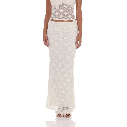 Lace Maxi Skirt in Cream