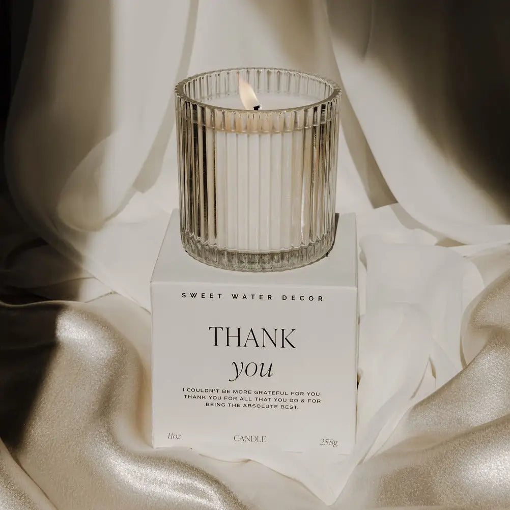 Thank You Soy Candle - Ribbed Glass Jar with Box