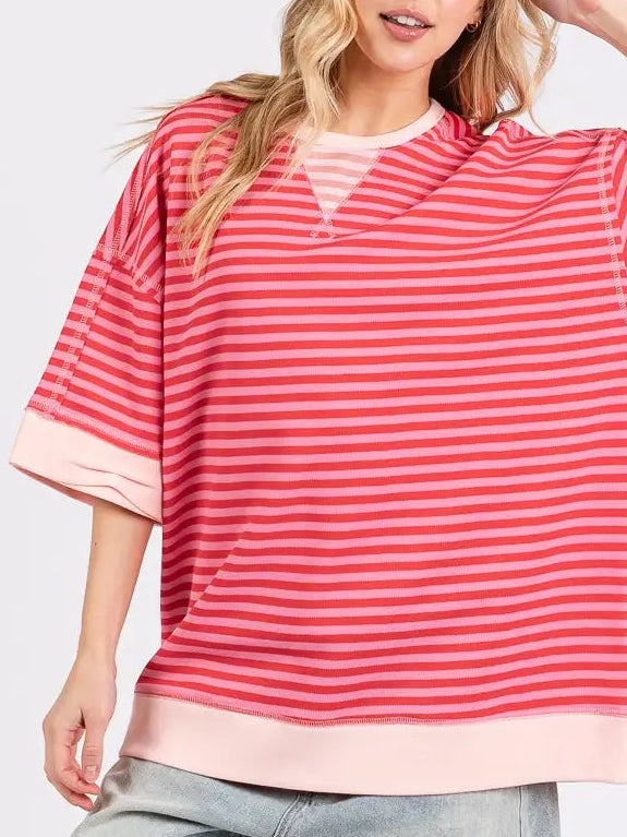 Striped Oversized Short Sleeve Top