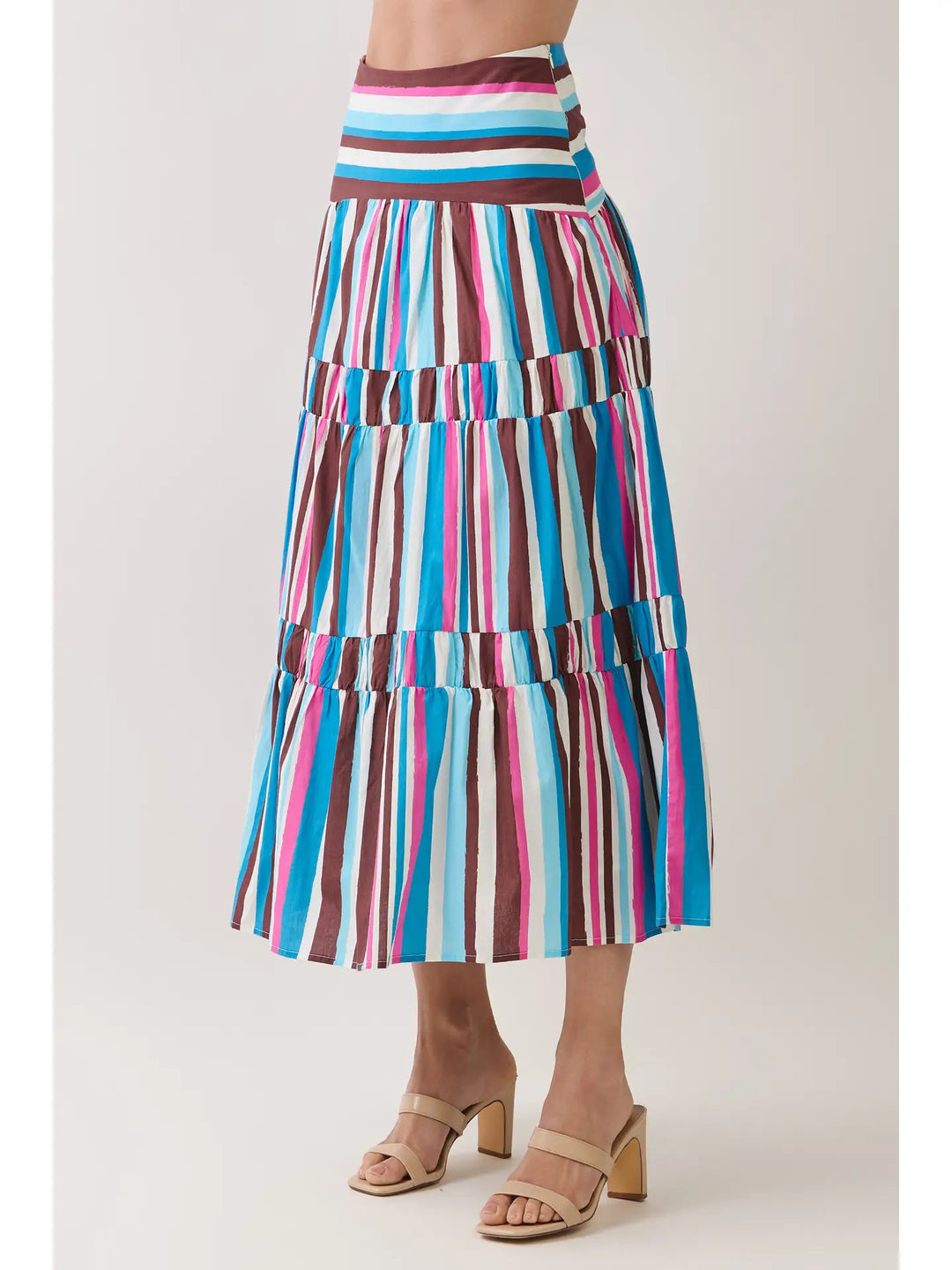 Multi Stripe Tiered Hem Maxi Skirt