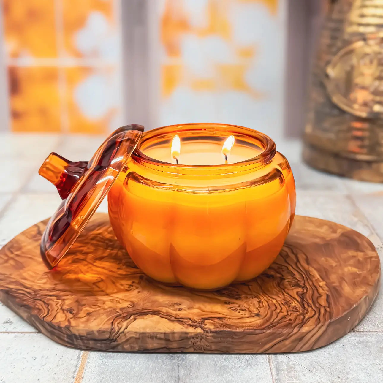 Orange Translucent Pumpkin Glass Jar Soy Candle (15oz.)
