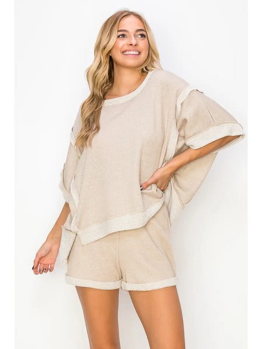 Taupe Contrast Terrycloth Top