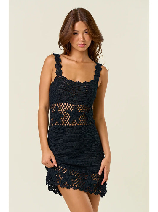 Black Starfish Crochet Mini Dress