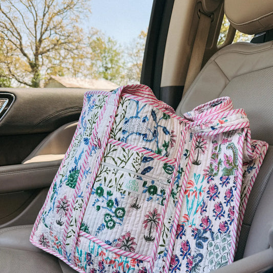 Quilted Tote Bag - Pink/White